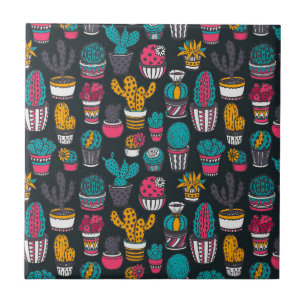 Azulejo De Cerámica Cactus dibujado mano en modelo del estilo del