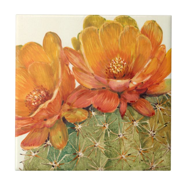 Azulejo De Cerámica Cactus Naranja Blossoms (Frente)