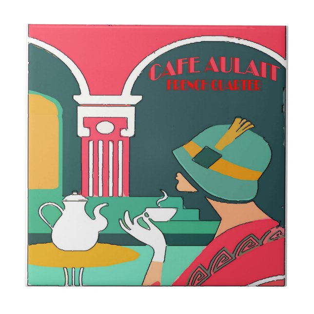 Azulejo De Cerámica Cafe Aulait, barrio francés (Frente)