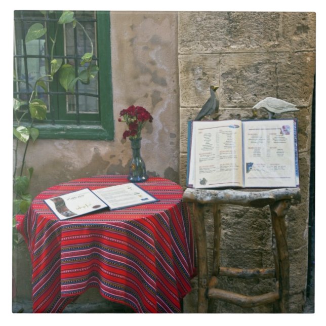 Azulejo De Cerámica Café en la acera, Chania, Creta, Grecia (Frente)