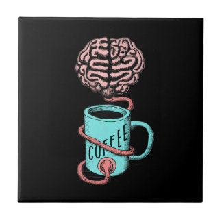 Azulejo De Cerámica Café para el cerebro. Ilustracion divertido del