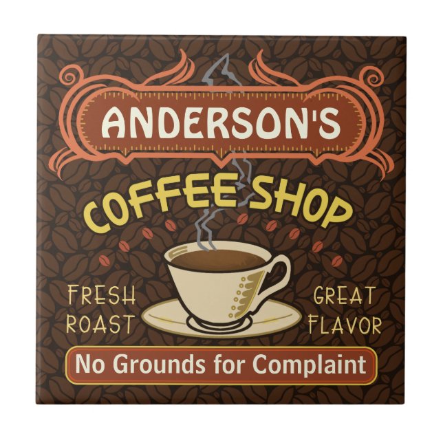 Azulejo De Cerámica Cafetería con Mug Crea tu propia tienda personaliz (Frente)