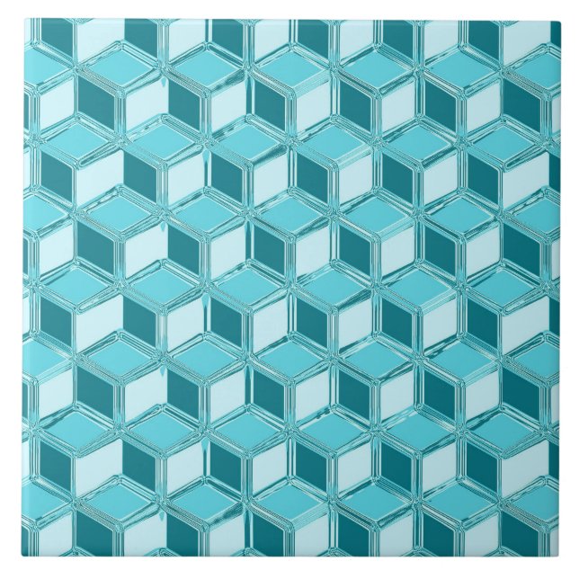 Azulejo De Cerámica Cajas cromadas 3d - turquesa / aqua (Frente)