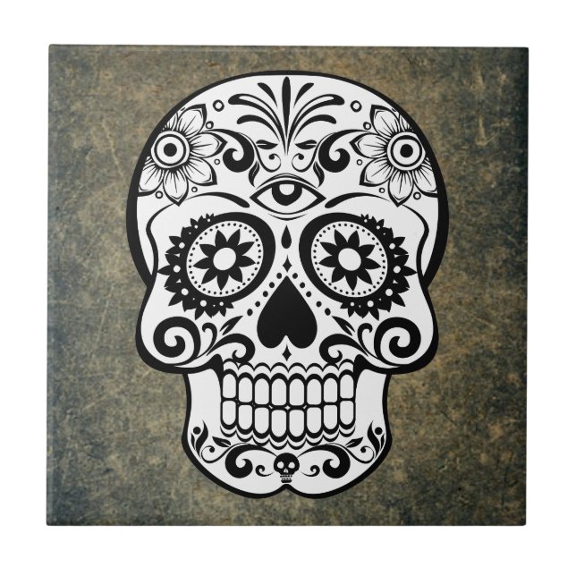 Azulejo De Cerámica Calavera de azúcar de Dia De Los Muertos (Frente)