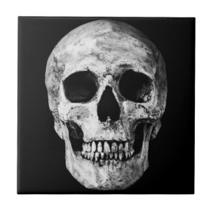 Azulejo De Cerámica Calavera vieja meteorológica - Blanco y negro