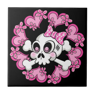 Azulejo De Cerámica Calavera y corazones