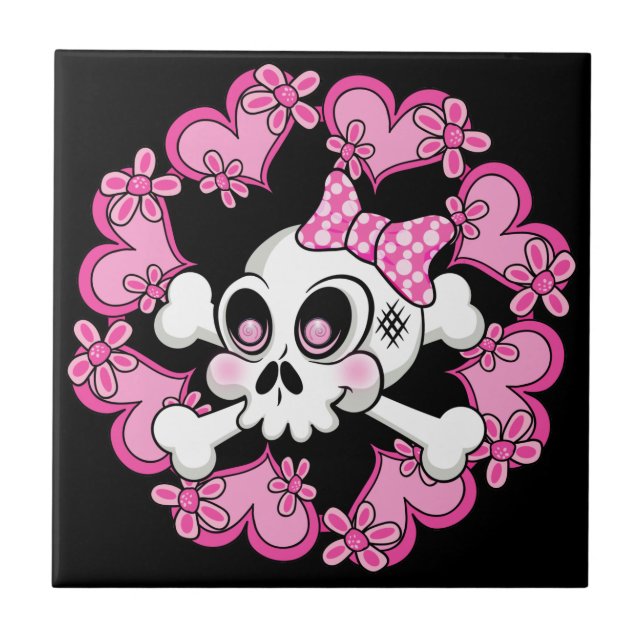 Azulejo De Cerámica Calavera y corazones (Frente)