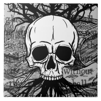 Azulejo De Cerámica Calavera y libros