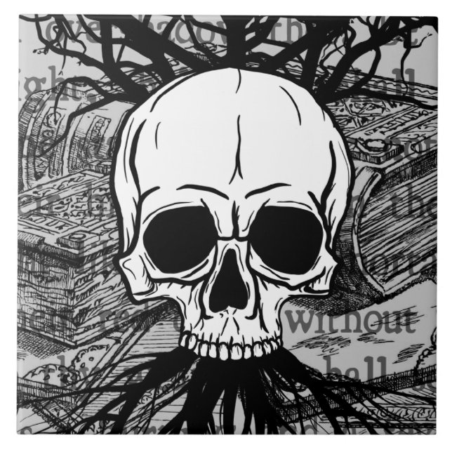 Azulejo De Cerámica Calavera y libros (Frente)