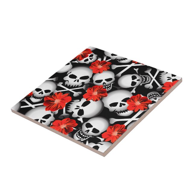 Azulejo De Cerámica Calaveras y flores (Lado)