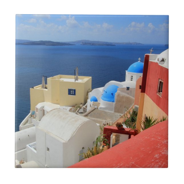 Azulejo De Cerámica Caldera, Oia, Santorini, Grecia (Frente)