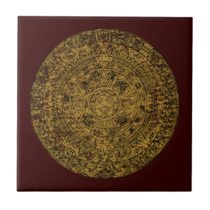 Azulejo De Cerámica Calendario de Piedra Solar Azteca Viejo