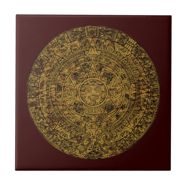 Azulejo De Cerámica Calendario de Piedra Solar Azteca Viejo (Frente)