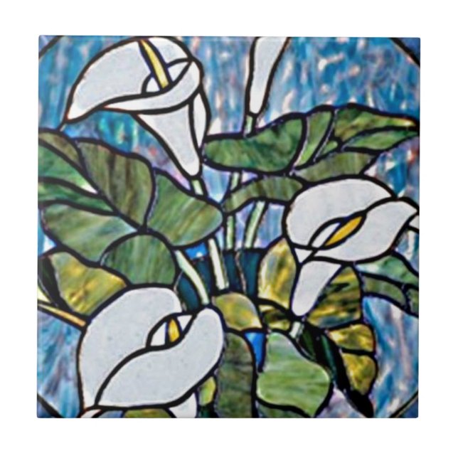 Azulejo De Cerámica Calla Lilies Stain Glass Look (Frente)