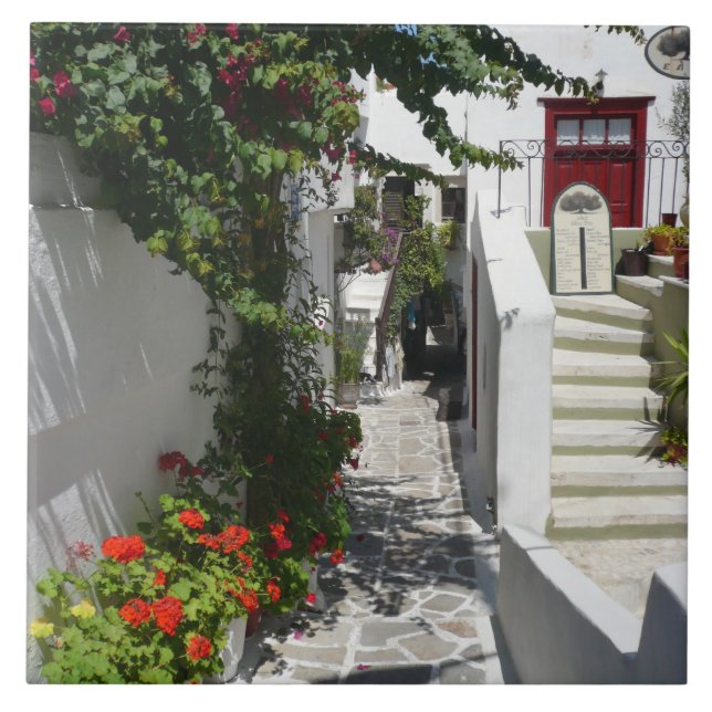 Azulejo De Cerámica Calle griega de la isla (Frente)