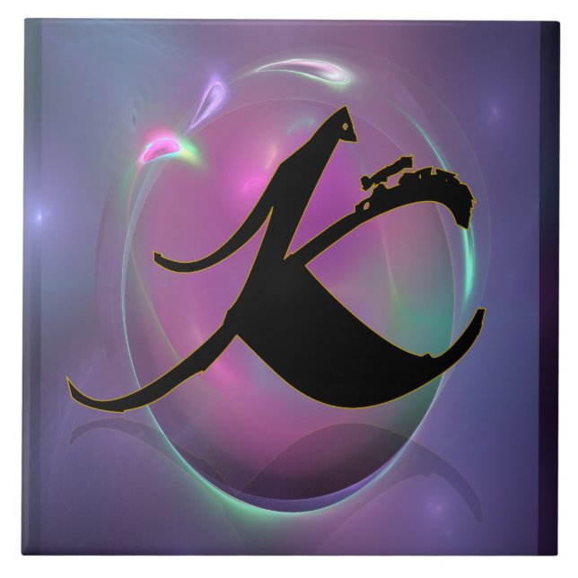 Azulejo De Cerámica Calligraphic K Monograma Inicial Tile Cerámico (Frente)