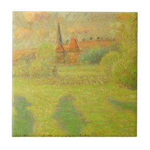 Azulejo De Cerámica Camille Pissarro el   el pastor y la iglesia de