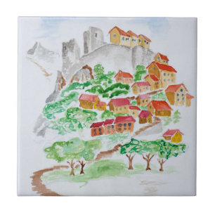 Azulejo De Cerámica Camino a la Fortaleza de Corte Córcega, Francia