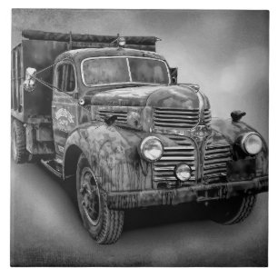AZULEJO DE CERÁMICA CAMIÓN DEL VINTAGE EN BLANCO Y NEGRO