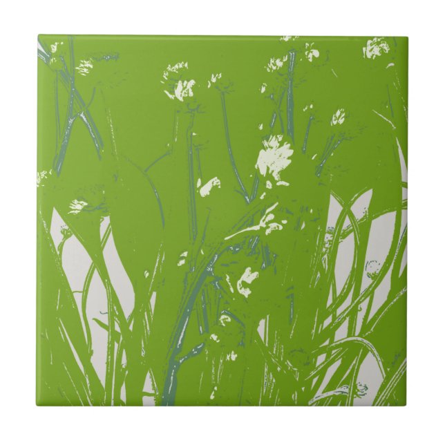 Azulejo De Cerámica campo de camomila verde (Frente)
