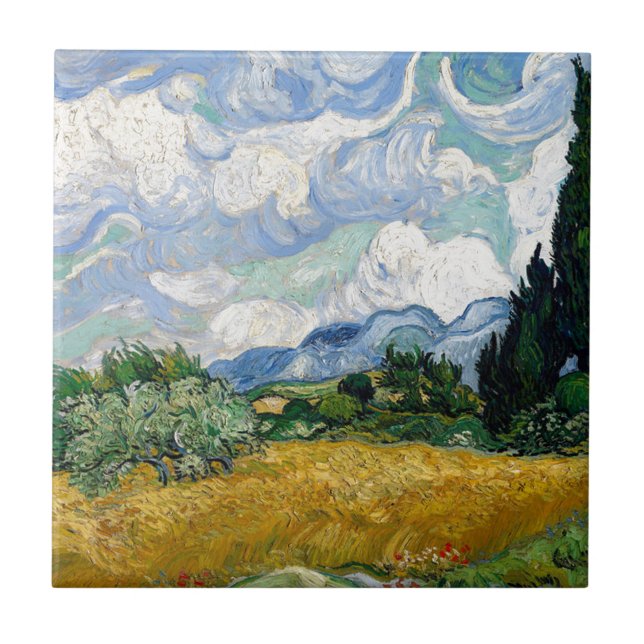 Azulejo De Cerámica Campo de trigo de Vincent van Gogh con arte de los (Frente)