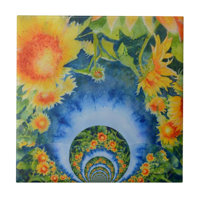 Azulejo De Cerámica Campos de girasol para siempre (Frente)