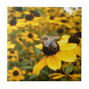 AZULEJO DE CERÁMICA CAMPOS DE MARGARITAS PRECIOSOS Y ABEJA DE LA MIEL