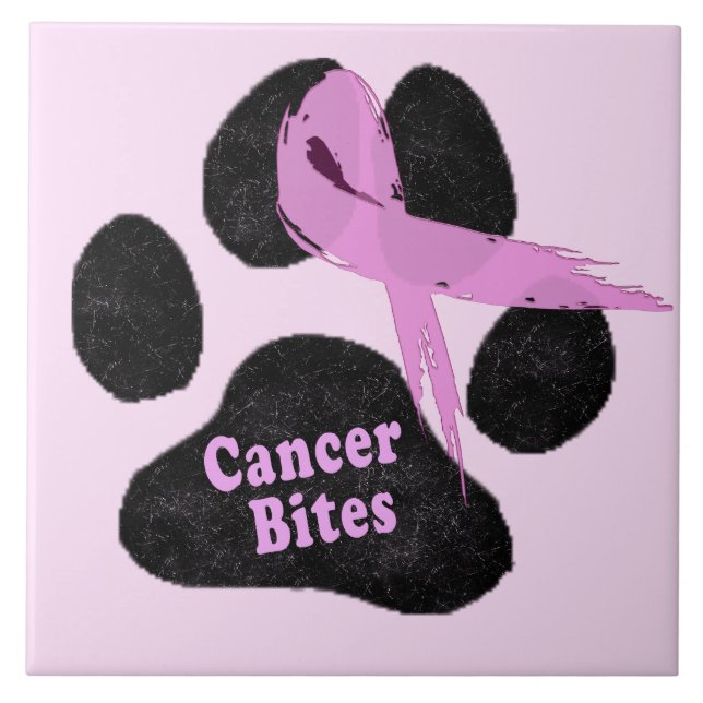 Azulejo De Cerámica Cáncer de pecho muerde perro Paw Cinta rosa (Frente)