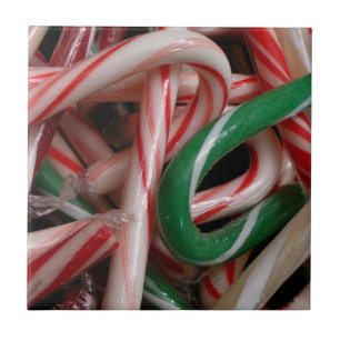 Azulejo De Cerámica Candy Canes Navidades vacaciones Verde Blanco y Ro