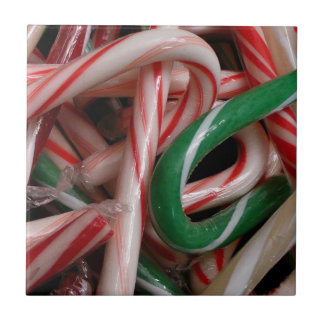 Azulejo De Cerámica Candy Canes Navidades vacaciones Verde Blanco y Ro