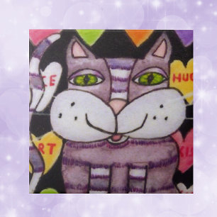 Azulejo De Cerámica Candy Heart Purple Cat Valentine
