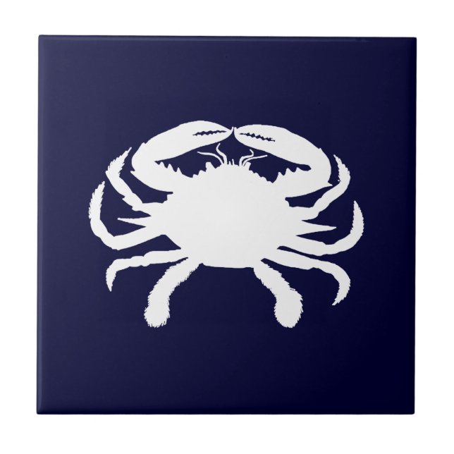 Azulejo De Cerámica Cangrejo de forma azul y blanco (Frente)
