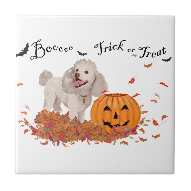 Azulejo De Cerámica Caniche en Halloween (Frente)