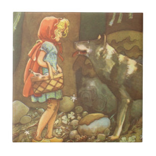 Azulejo De Cerámica Caperucita Roja, Cuento de Hadas Antiguo