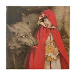 Azulejo De Cerámica Caperucita Roja y el Lobo Feroz vintage