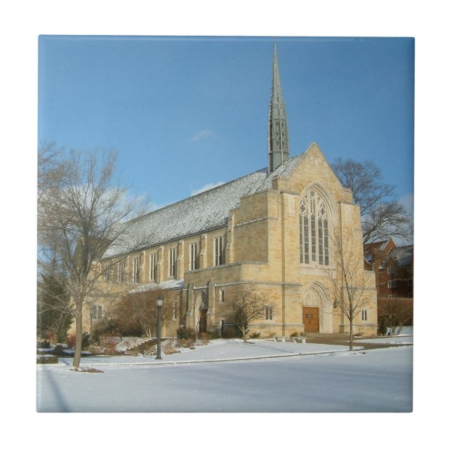 Azulejo De Cerámica Capilla Harbison en invierno en el Grove City Coll (Frente)