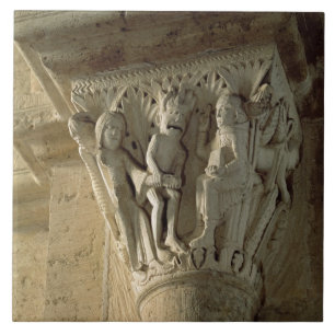 Azulejo De Cerámica Capital de columna, representando St Benedicto a