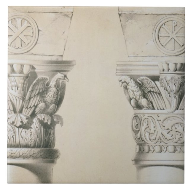 Azulejo De Cerámica Capitales bizantinos de columnas en el cubo del (Frente)