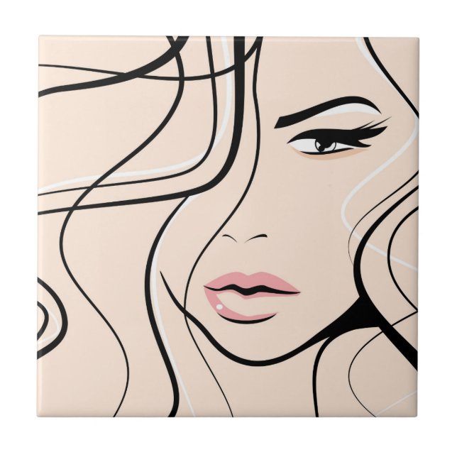 Azulejo De Cerámica Cara femenina encantadora (Frente)