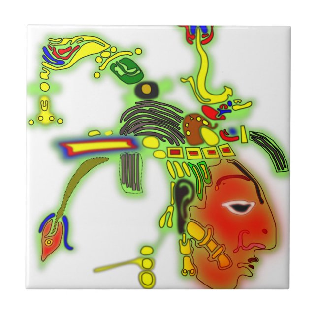 Azulejo De Cerámica Cara tribal de máscara de pintura divertida (Frente)