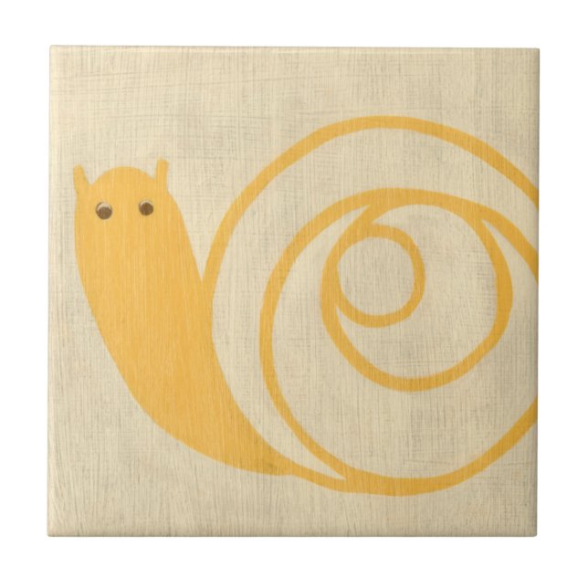 Azulejo De Cerámica Caracol amarillo en el fondo de la crema (Frente)
