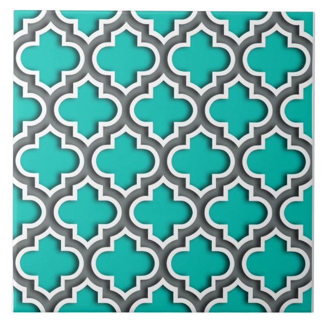 Azulejo De Cerámica Carbón verde azulado Gris Blanco Quatrefol marroqu (Frente)