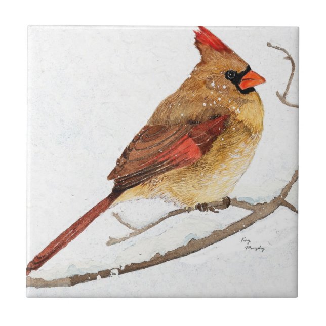 Azulejo De Cerámica Cardenal de sexo femenino (Frente)