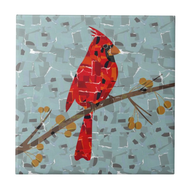 Azulejo De Cerámica Cardenal Rojo, el pájaro de los Navidades (Frente)