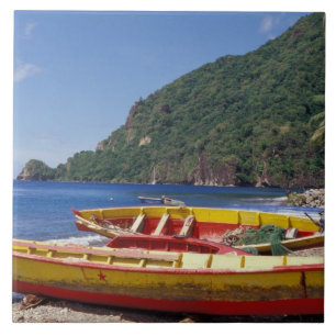 Azulejo De Cerámica Caribe, BWI, Santa Lucía, Barcos de vela, Soufrier