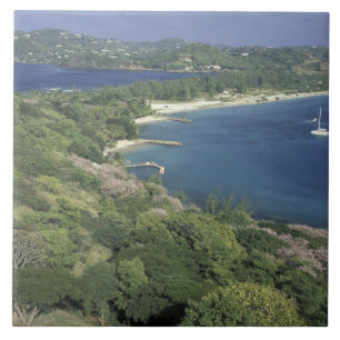 Azulejo De Cerámica Caribe, Indias Occidentales, Santa Lucía. Vista de
