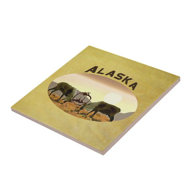 Azulejo De Cerámica Caribou Duel - Alaska (Lado)