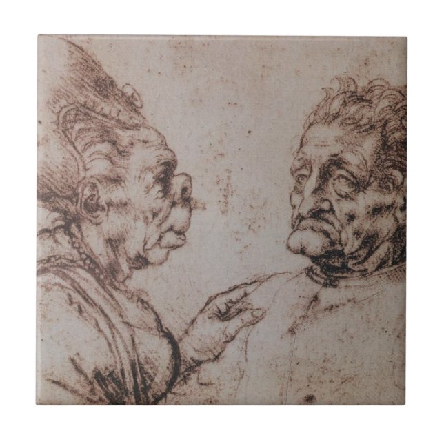 Azulejo De Cerámica Caricatura de Leonardo da Vinci (Frente)
