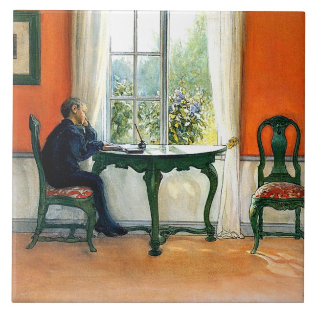 Azulejo De Cerámica Carl Larsson - Lectura requerida (Frente)