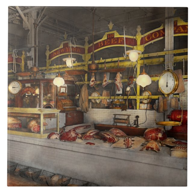 Azulejo De Cerámica Carnicero - Fiesta de carne 1926 (Frente)